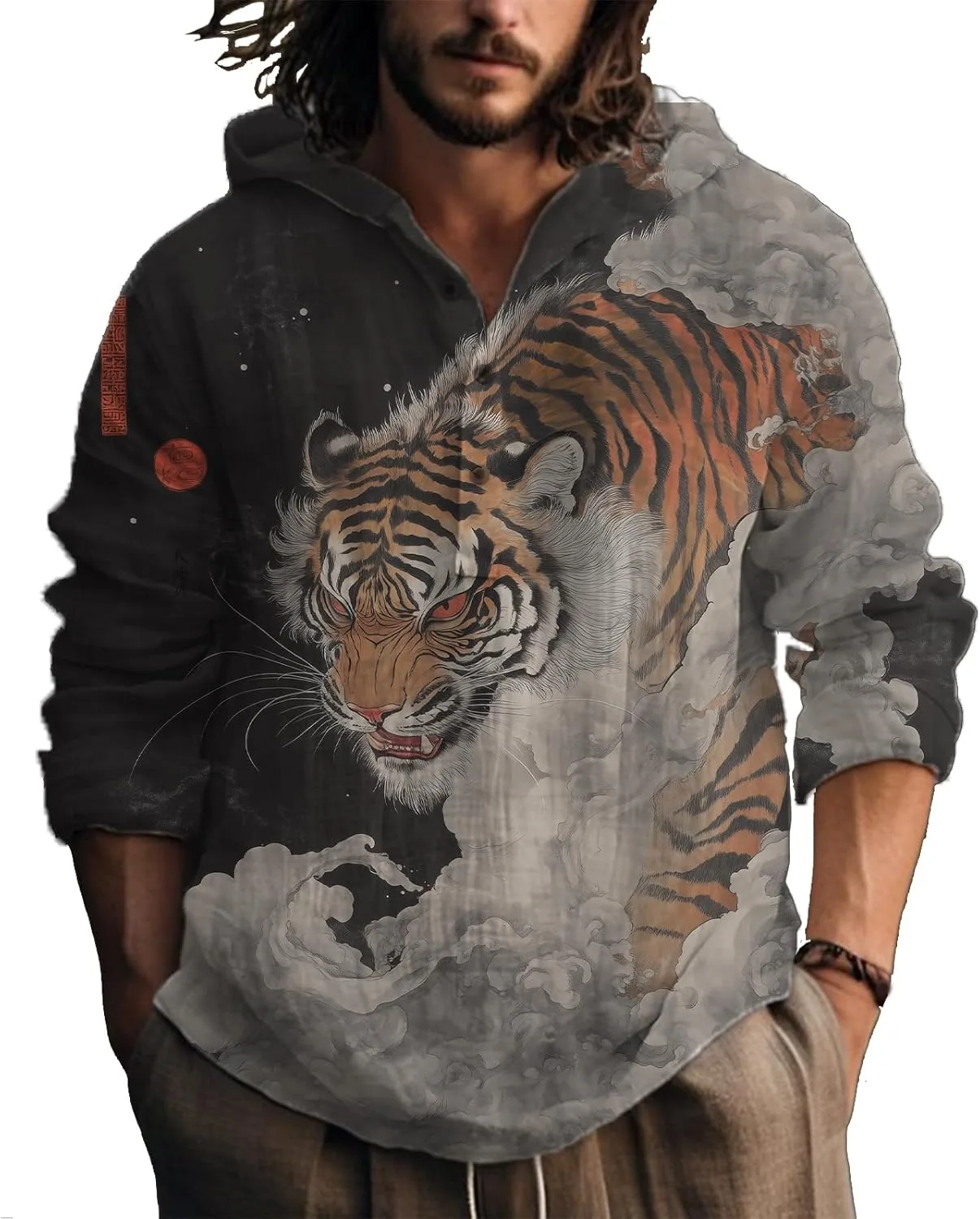 

Мужская футболка с капюшоном MARSVOVO, длинный рукав, графический принт