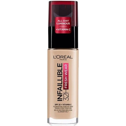 

L'Oréal Paris Infallible 32H Fresh Wear Foundation Стойкое покрытие с полным покрытием Невесомый гладкий финиш Водостойкий Устойчивый к переносу с витамином С SPF 25 30 мл 130 Бежевый