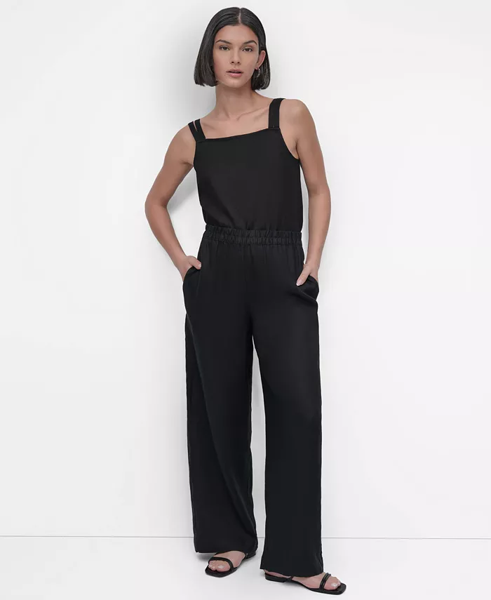 

Женская льняная майка на завязках и широкие брюки-клеш DKNY, белый