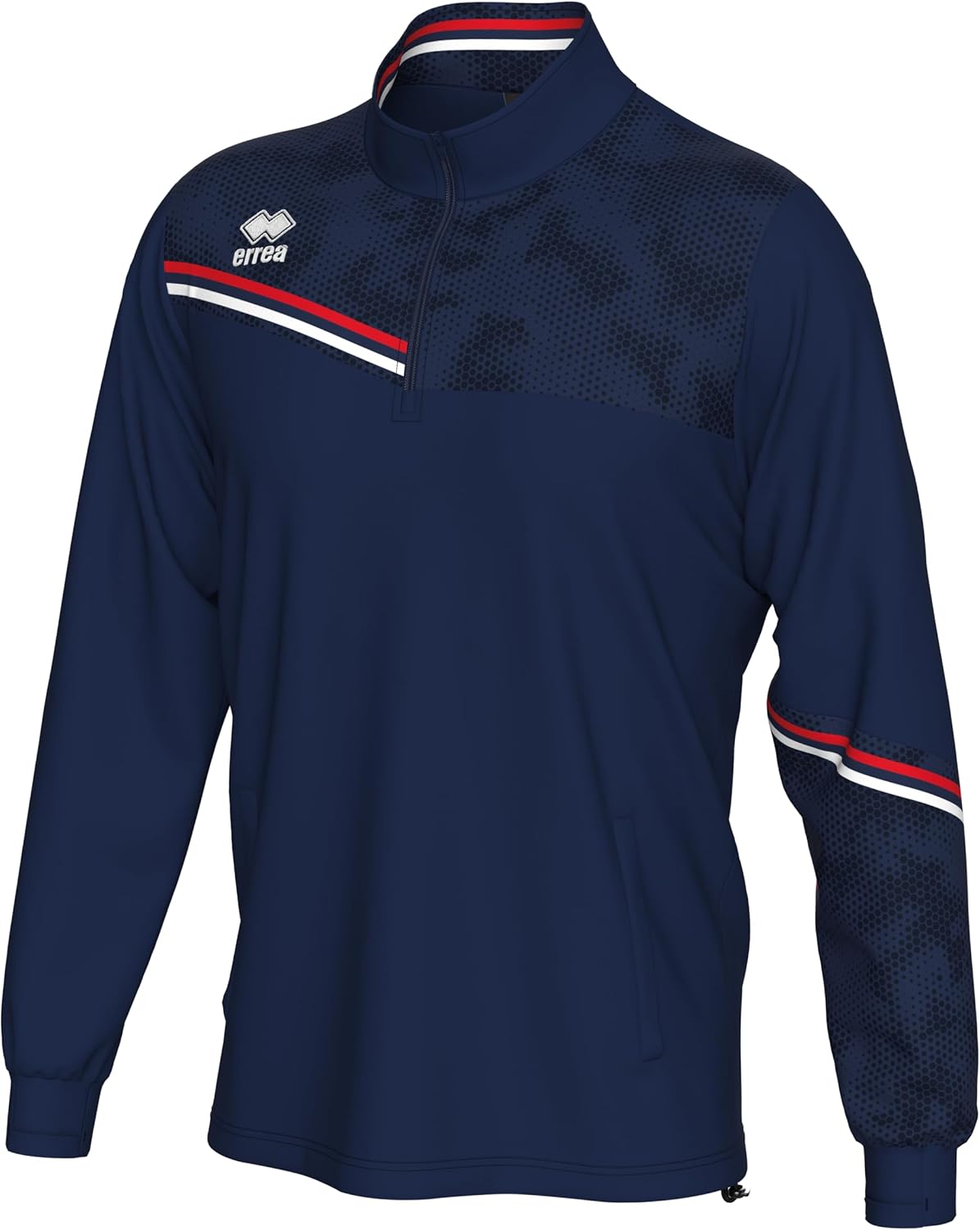 

Мужская толстовка ERREA ELIAS с застежкой-молнией до середины груди, боковыми карманами и вельветовыми штанинами. Оригинальная, темно-синий/красный/белый