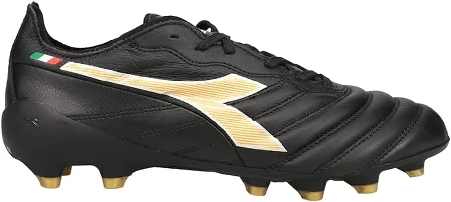 Бутсы Diadora Brasil Elite Tech ITA LPX для твердого грунта - легкие, сделаны в Италии, мягкая премиальная кожа, встроенный задник, оптимальное сцепление, черный/золотой — фото 3