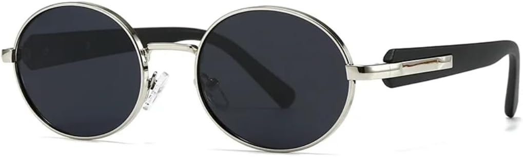 

Солнцезащитные очки для мужчин и женщин - защита UV400 - круглые, в стиле панк, с разноцветными линзами цвета синего чая, для занятий спортом на открытом воздухе и вождения DSVIGF, Silver Gray