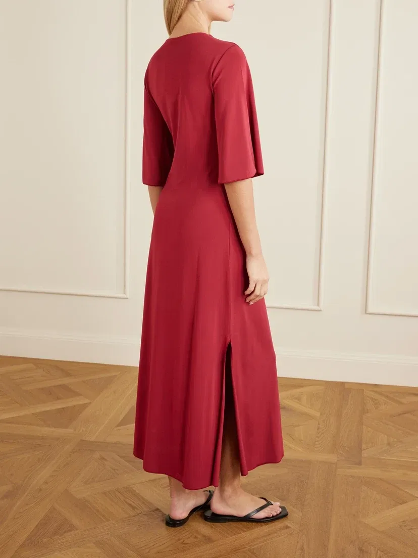 Макси-платье из эластичного джерси с драпировкой и вырезами MAX MARA, бордовый — фото 3
