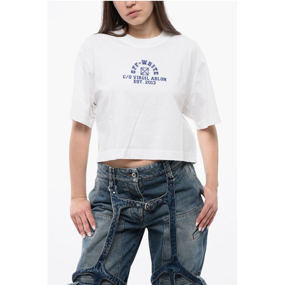 

Укороченная футболка с круглым вырезом и принтом спереди Off-White, White