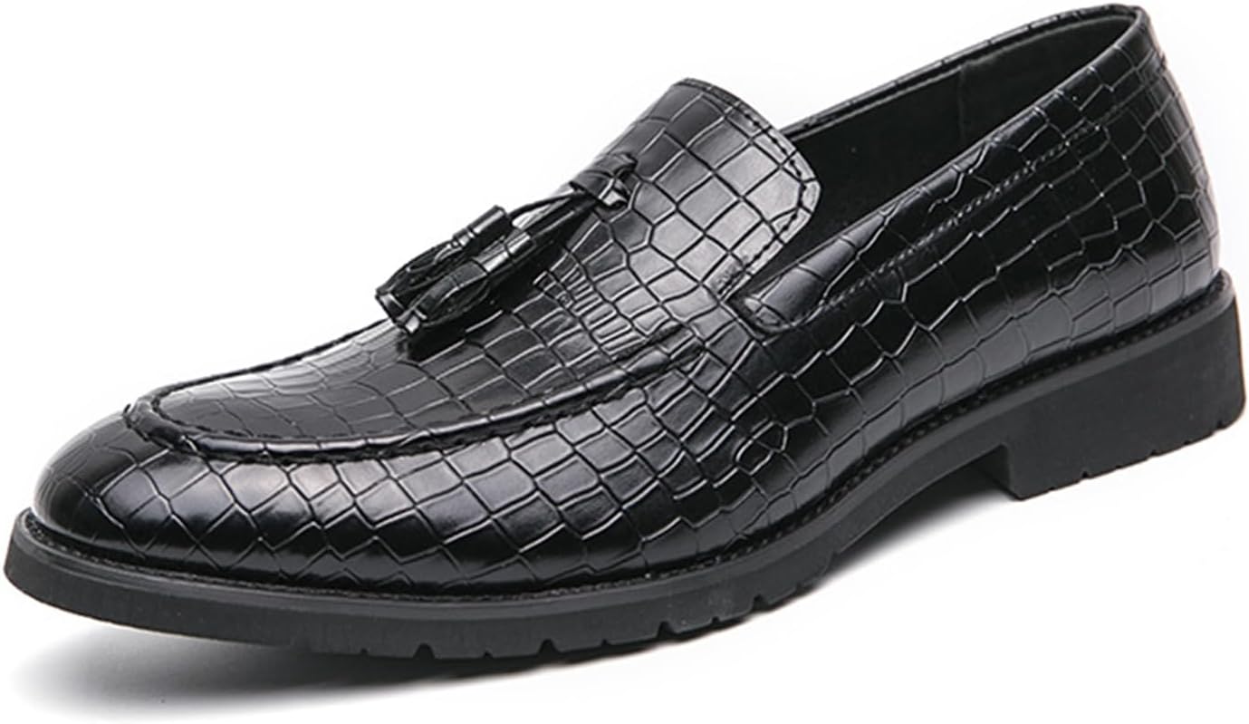 

Мужские слипоны ETORYOOX из кожи с каменным узором и кисточками, модные туфли с острым носком, удобные низкие нескользящие обувь для торжеств, свадеб и формальных мероприятий, черный