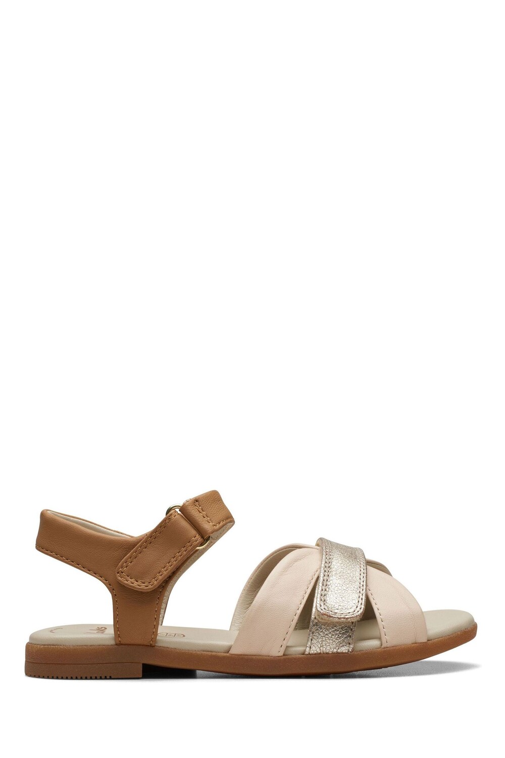 

Золотые босоножки с металлизированным ремешком Clarks, коричневый