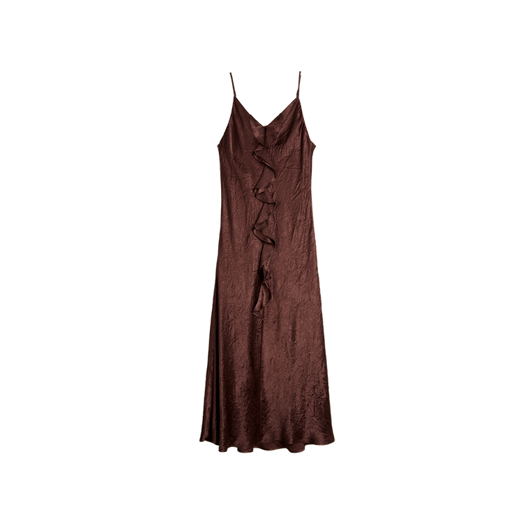 

ELLE Женское платье-комбинация Coffee с V-образным вырезом, тонкое, средней длины