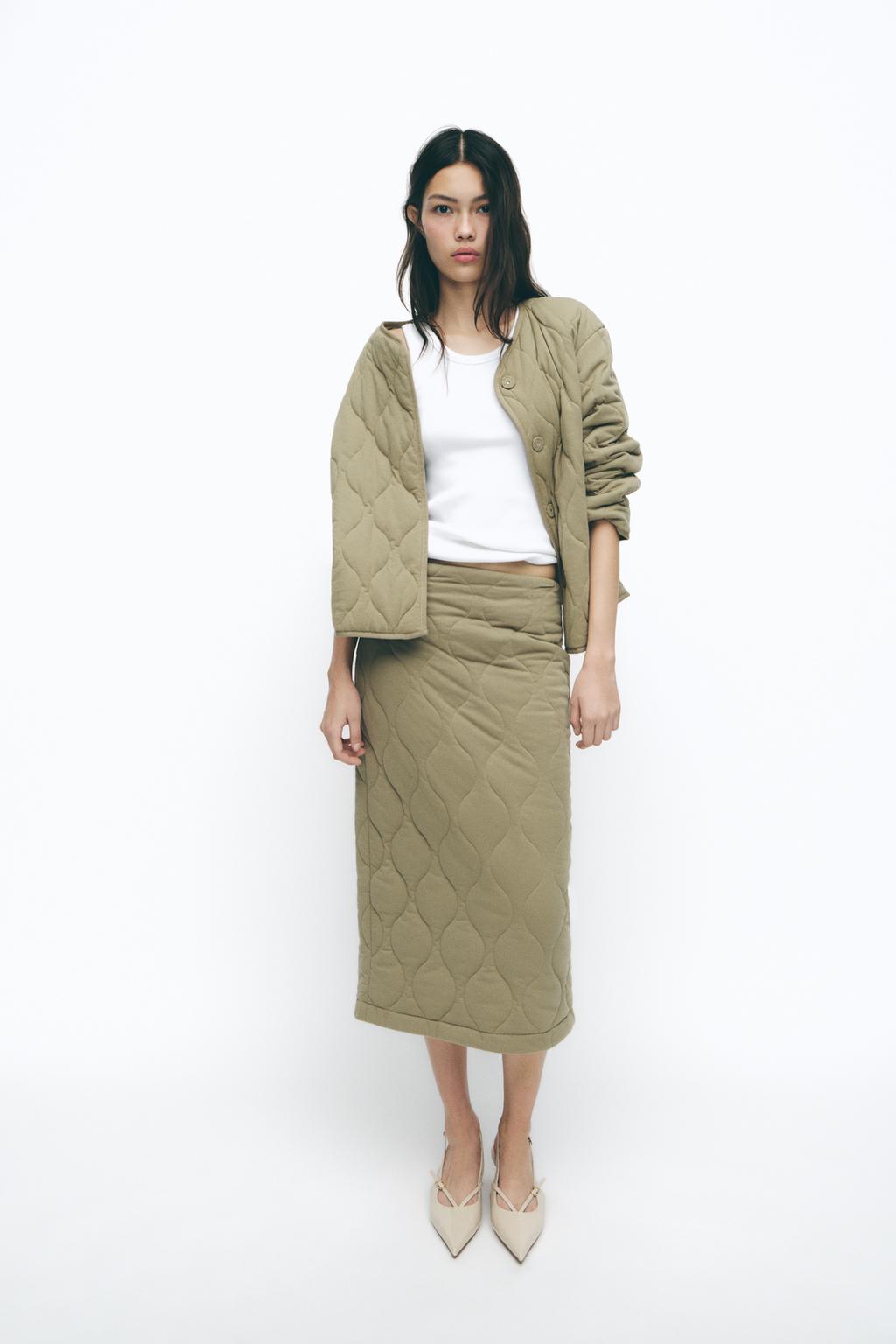

Стеганая куртка ZARA, средний хаки
