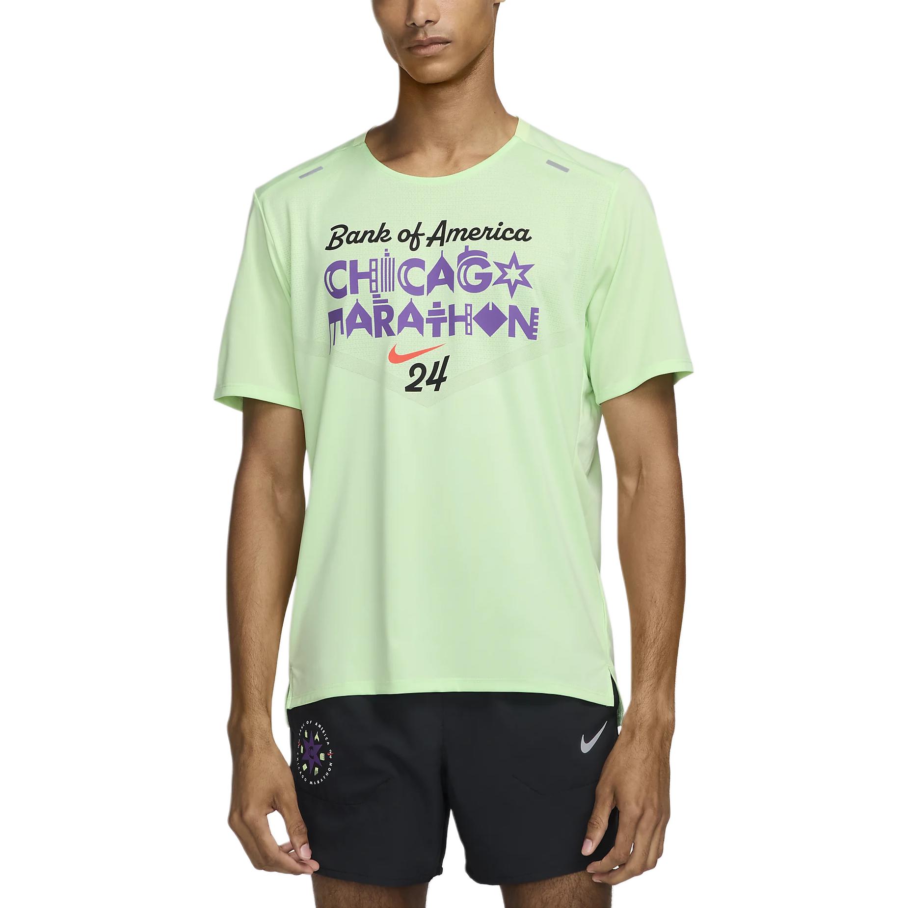 Мужская майка для бега Rise 365 с коротким рукавом Dri-FIT Nike, зеленый/темно-красный — фото 3