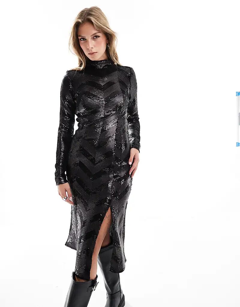 

Платье миди Superdry Chevron с открытой спиной, черное, с пайетками