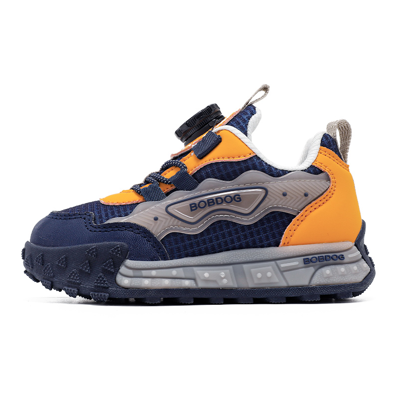 

Износостойкие, дышащие, поддерживающие, низкие детские кроссовки для повседневной носки для детей от 3 до 7 лет BOBDOG, темно-синий/желтый