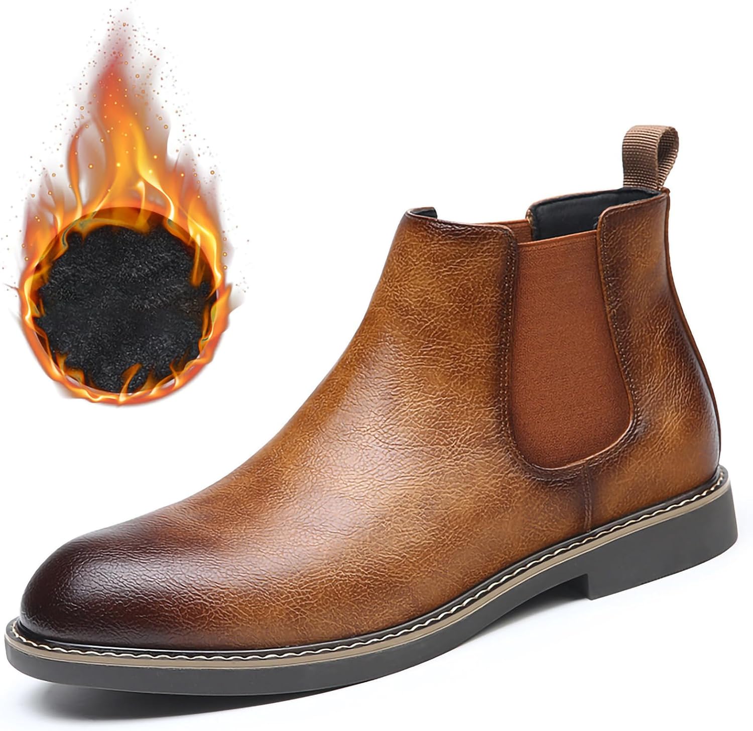 

Мужские ботинки челси, повседневные удобные ботинки без шнурков, классические ботильоны с круглым носком, из искусственной кожи, стильные высокие рабочие ботинки Generic, коричневый