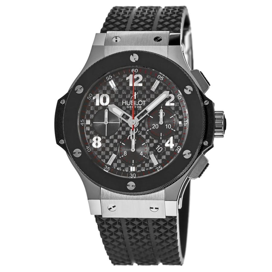 

Мужские часы Hublot Big Bang 44 мм с черным хронографом, керамическим безелем и резиновым ремешком 301.SB.131.RX