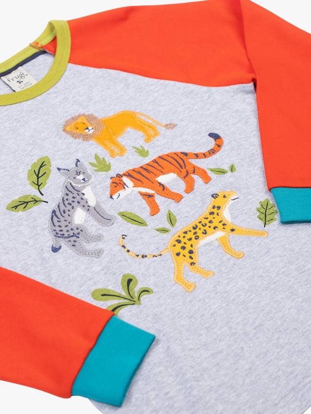 Детская футболка Jake Cotton с длинными рукавами Frugi, Grey Marl/Big Cats — фото 2