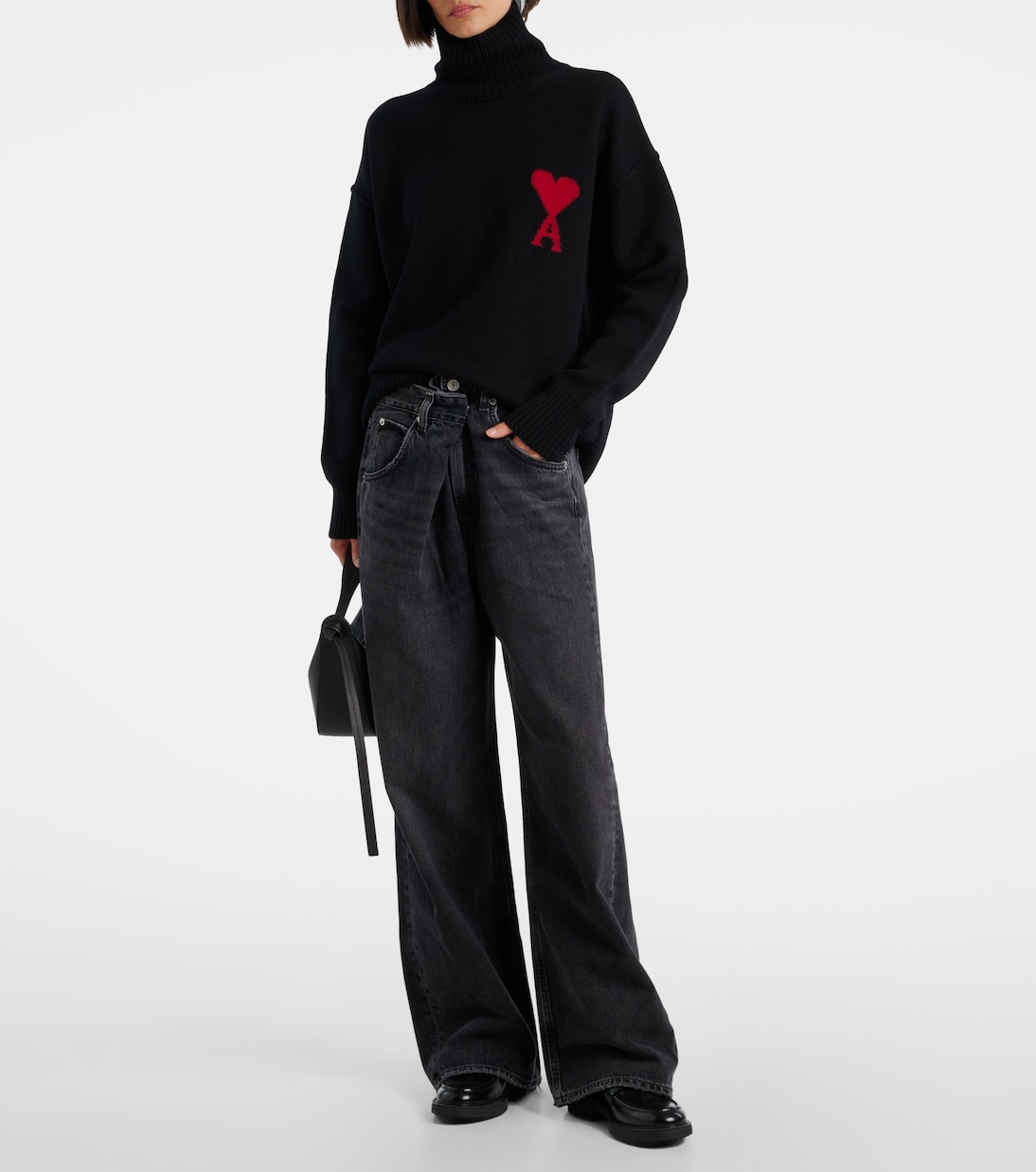 Свитер с высоким воротником из натуральной шерсти Ami de Cœur Ami Paris, Noir Rouge — фото 2