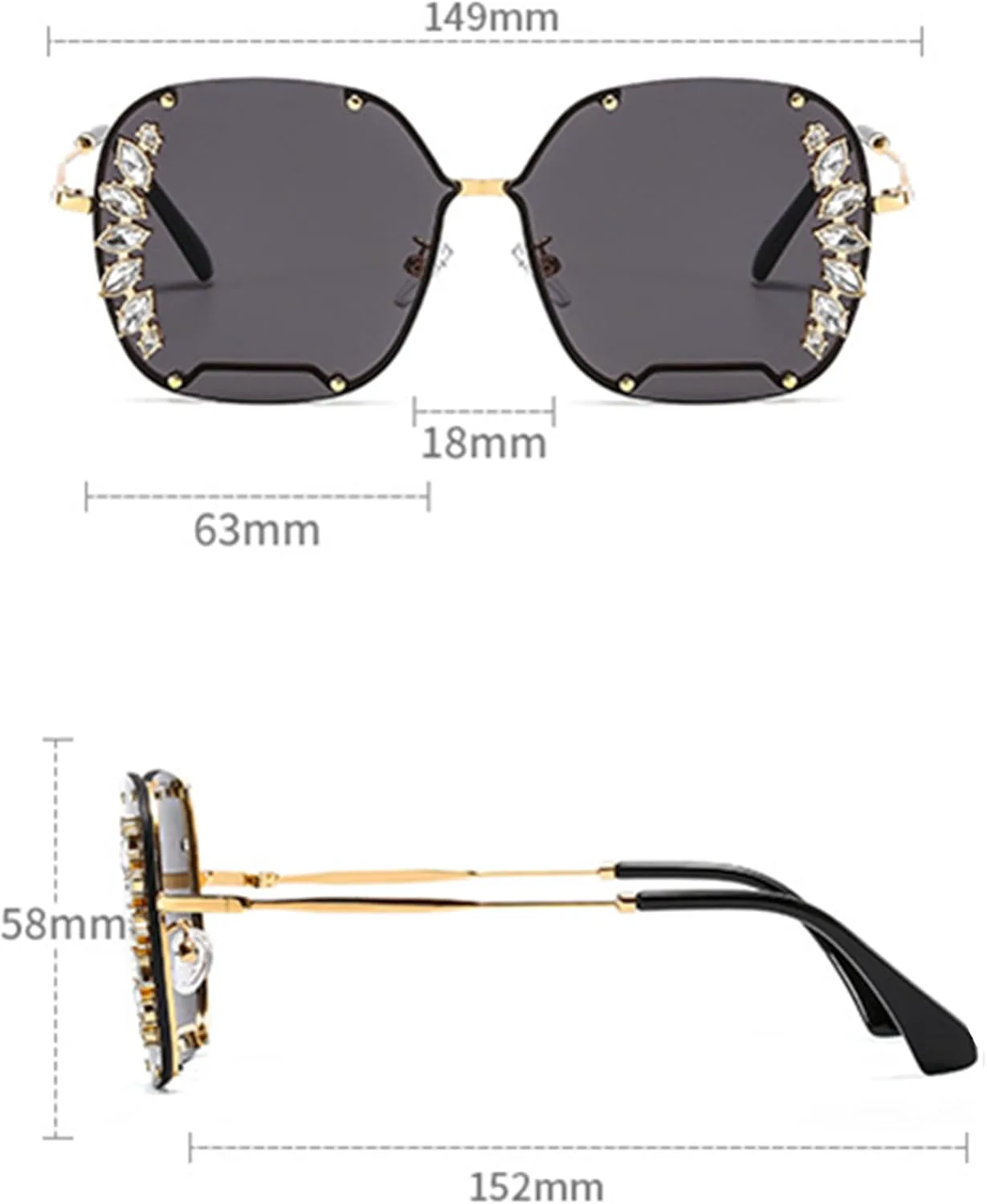 

bullabulling Круглые солнцезащитные очки большого размера, винтажные солнцезащитные очки со стразами, классические очки большого размера для женщин и девушек, Gray