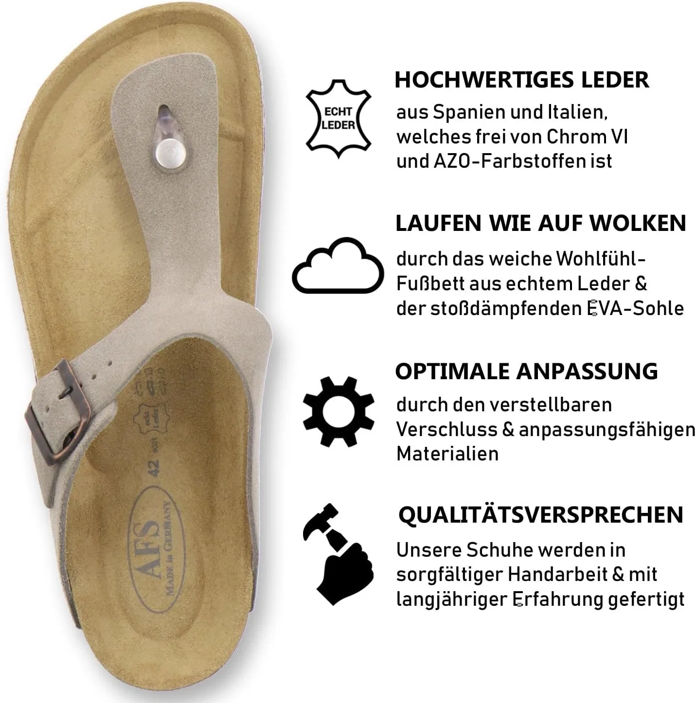 Удобные мужские кожаные сандалии AFS-Schuhe со стелькой, производство Германия, Quartz Velour — фото 2