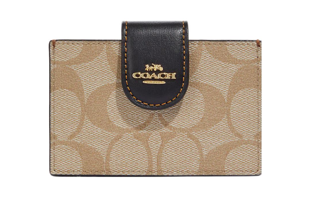 

Coach Женский мини-чехол для карт из холста с покрытием и кожаным держателем для карт, светло-хаки