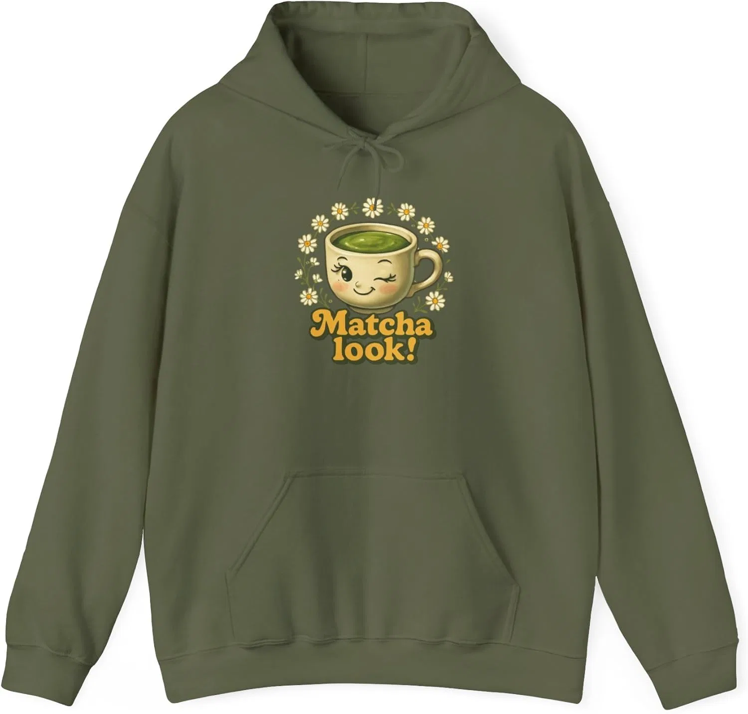 Худи женское с принтом Matcha Look, Military Green
