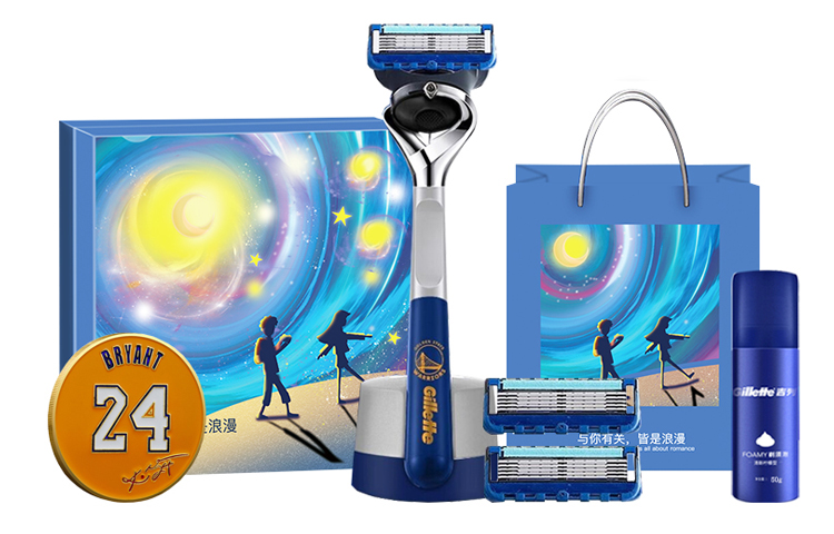Набор для бритья Gillette Birthday Box: бритва, 4 сменные кассеты, подставка и гель для бритья — фото 3