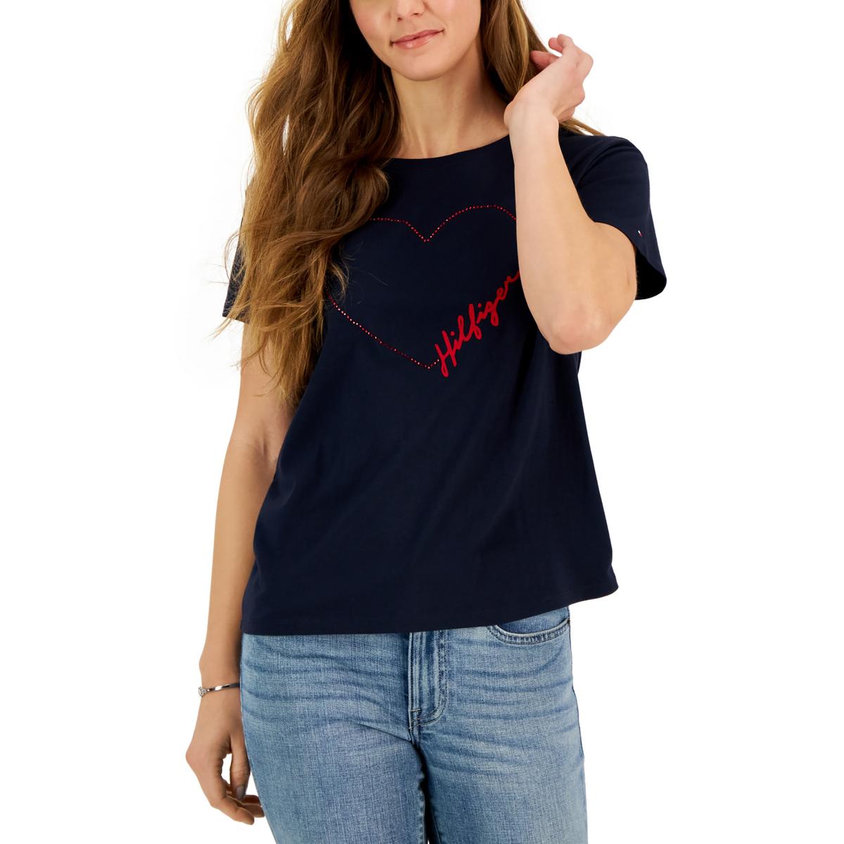 

Женская декорированная футболка с коротким рукавом Tommy Hilfiger, темно-синий