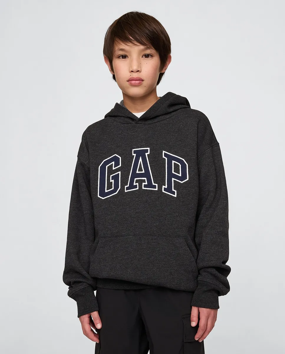 

Детская толстовка с капюшоном и фронтальным логотипом Gap, темно-серый