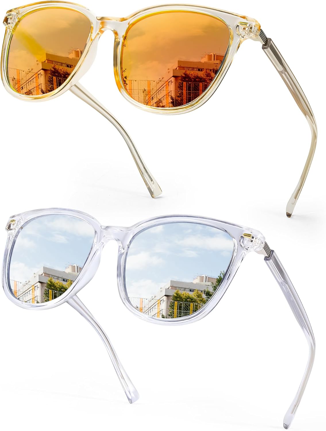 

Солнцезащитные очки SIPHEW увеличенного квадратного размера для женщин | Легкие модные солнцезащитные очки со 100% защитой от УФ-излучения UV400 | Модные зеркальные линзы, C05-grey Gold/Clear Sliver(2pack)