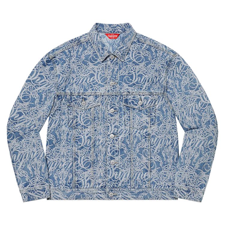 

Куртка Supreme Script Jacquard Denim Trucker Jacket 'Washed Blue', синий