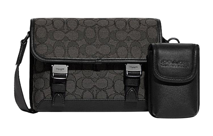 

Сумка кросс-боди малая черная COACH из монограммного холста с кожаной отделкой