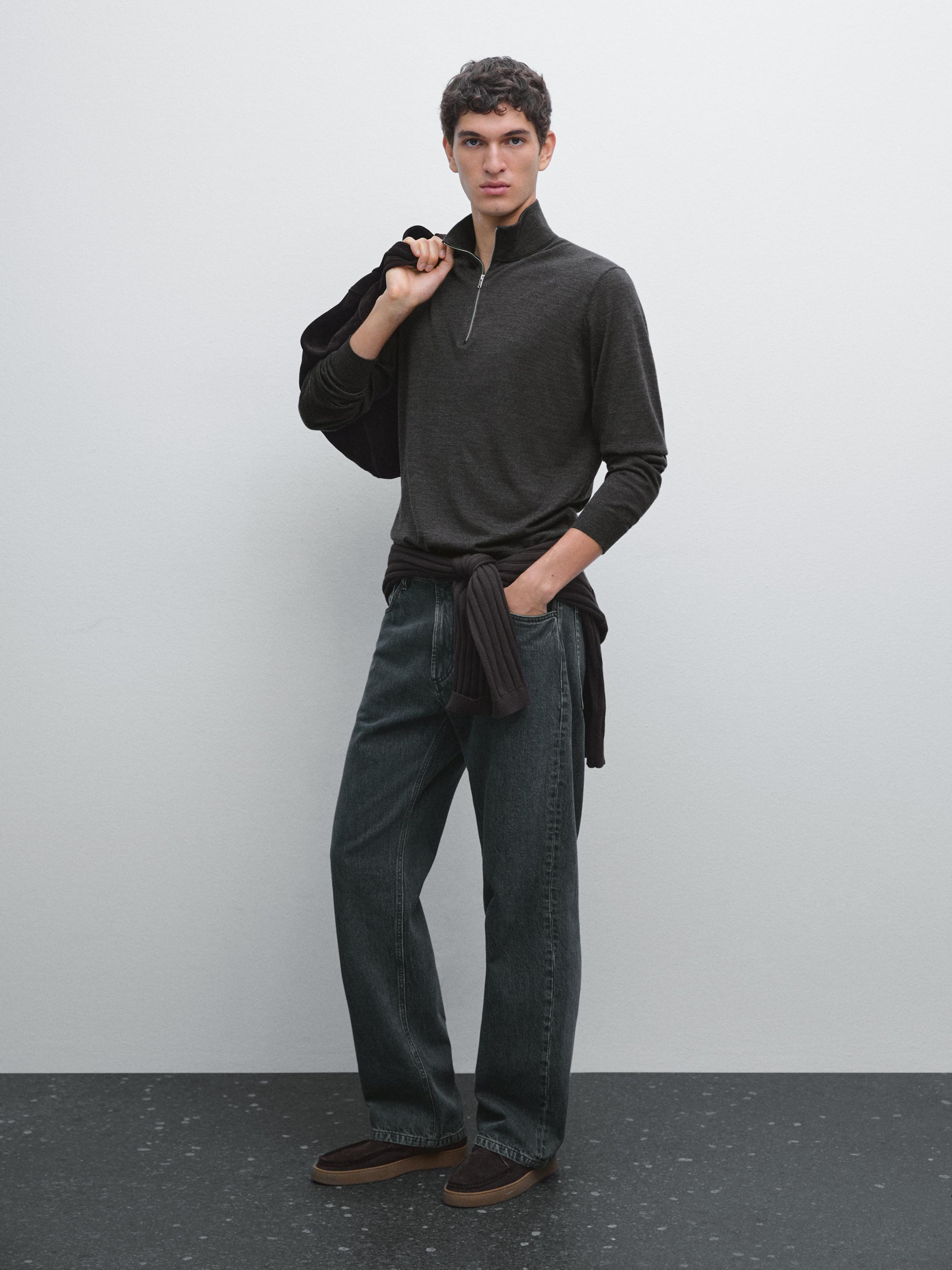 

Вязаный свитер с застежкой-молнией на четверть Massimo Dutti, Charcoal