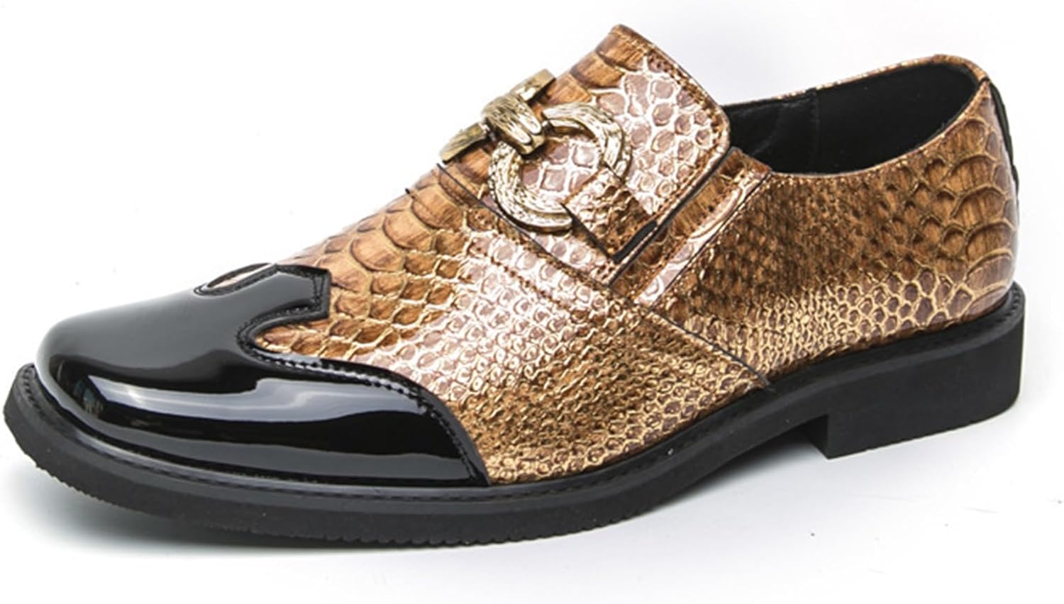 

Мужские кожаные туфли-лоферы с квадратным носком, без застежки, с золотой декоративной пряжкой, классические модные с массивным каблуком, противоскользящие, деловые туфли для офиса, свадьбы и работы Nxnbhsl