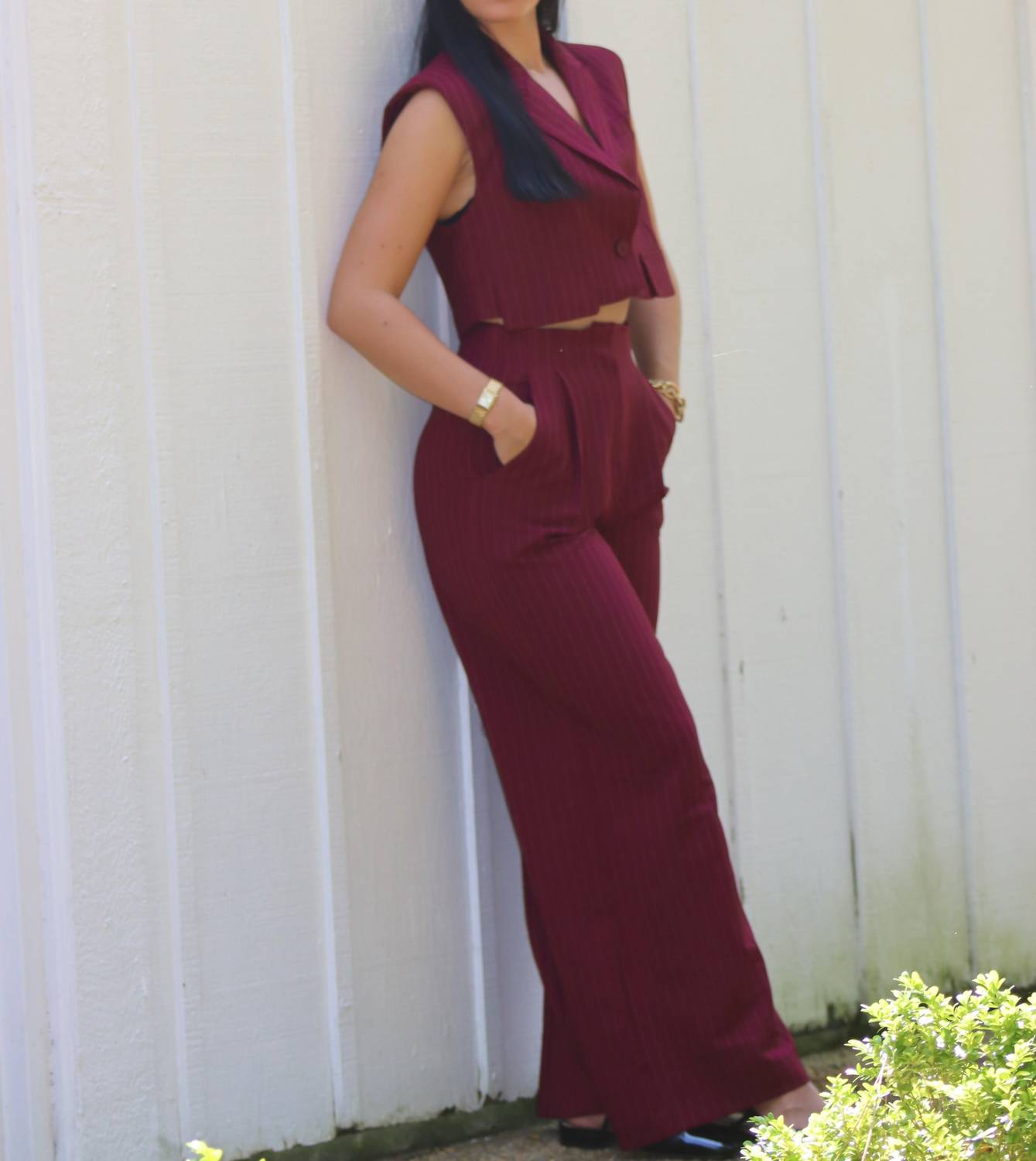 

Укороченный жилет и брюки бордового цвета Glam, бургундия