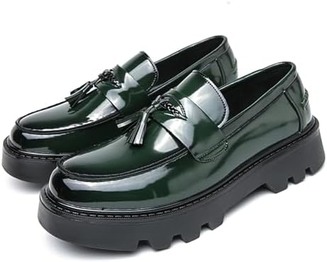 

Мужские черные лоферы на платформе с мягкой лакированной кожей, массивным каблуком, модной кисточкой, деловые повседневные формальные туфли с нескользящей подошвой, без шнурков, пенни-лоферы Bnwelk