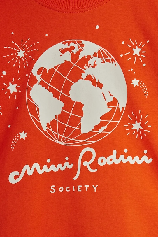 Детская хлопковая футболка с надписью «Общество» Mini Rodini, оранжевый — фото 3