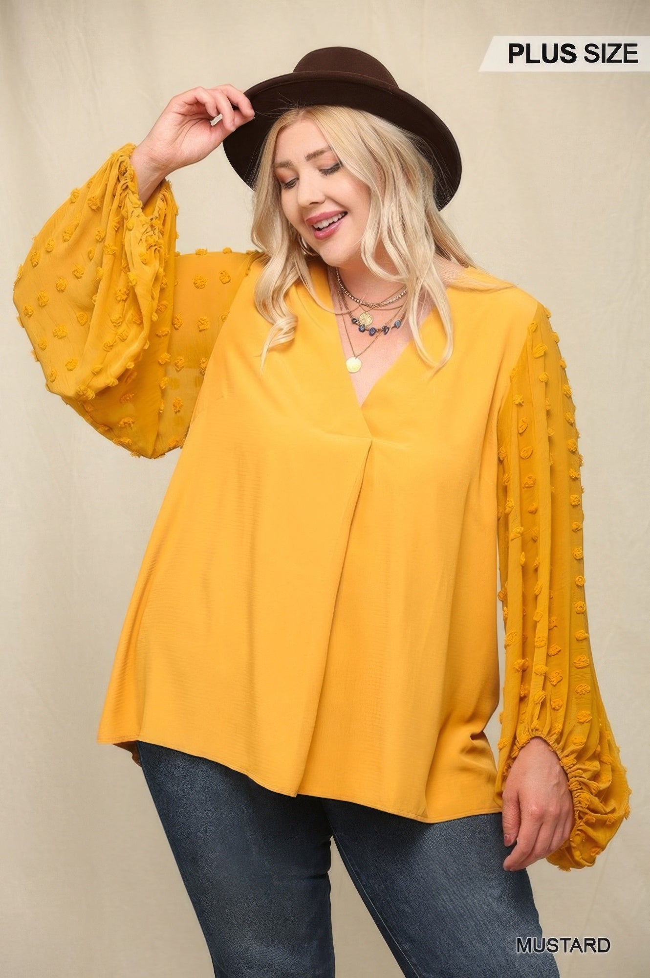 

Топ из тканого и текстурированного шифона с объемными прозрачными рукавами FASHNZFAB, цвет mustard