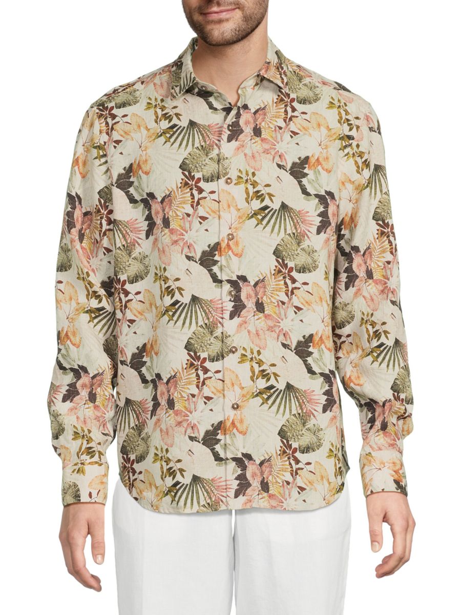 

Льняная рубашка Julian Floral Bugatchi, песочный