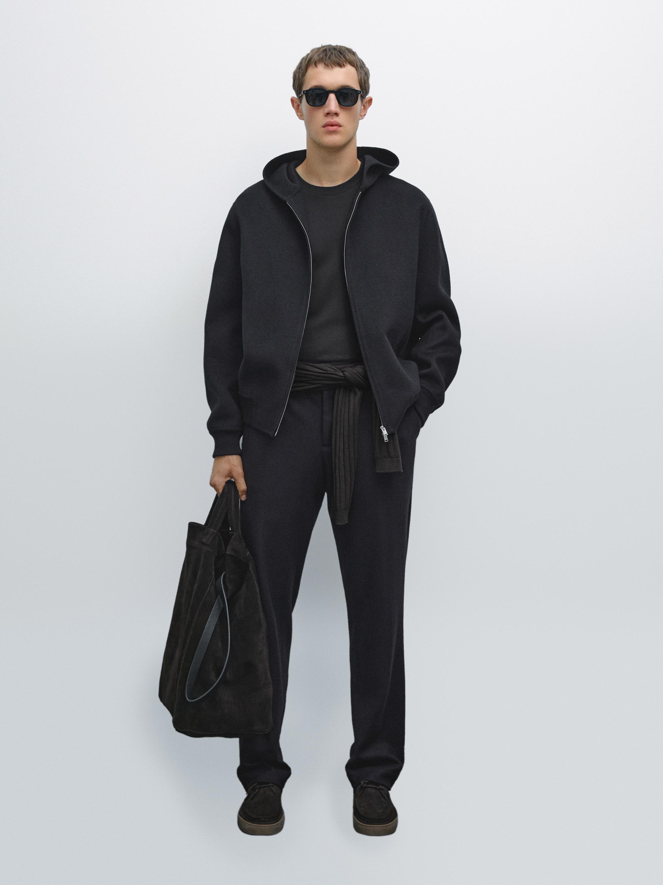 

Куртка с капюшоном из шерстяной смеси двойной вязки Massimo Dutti, темно-синий