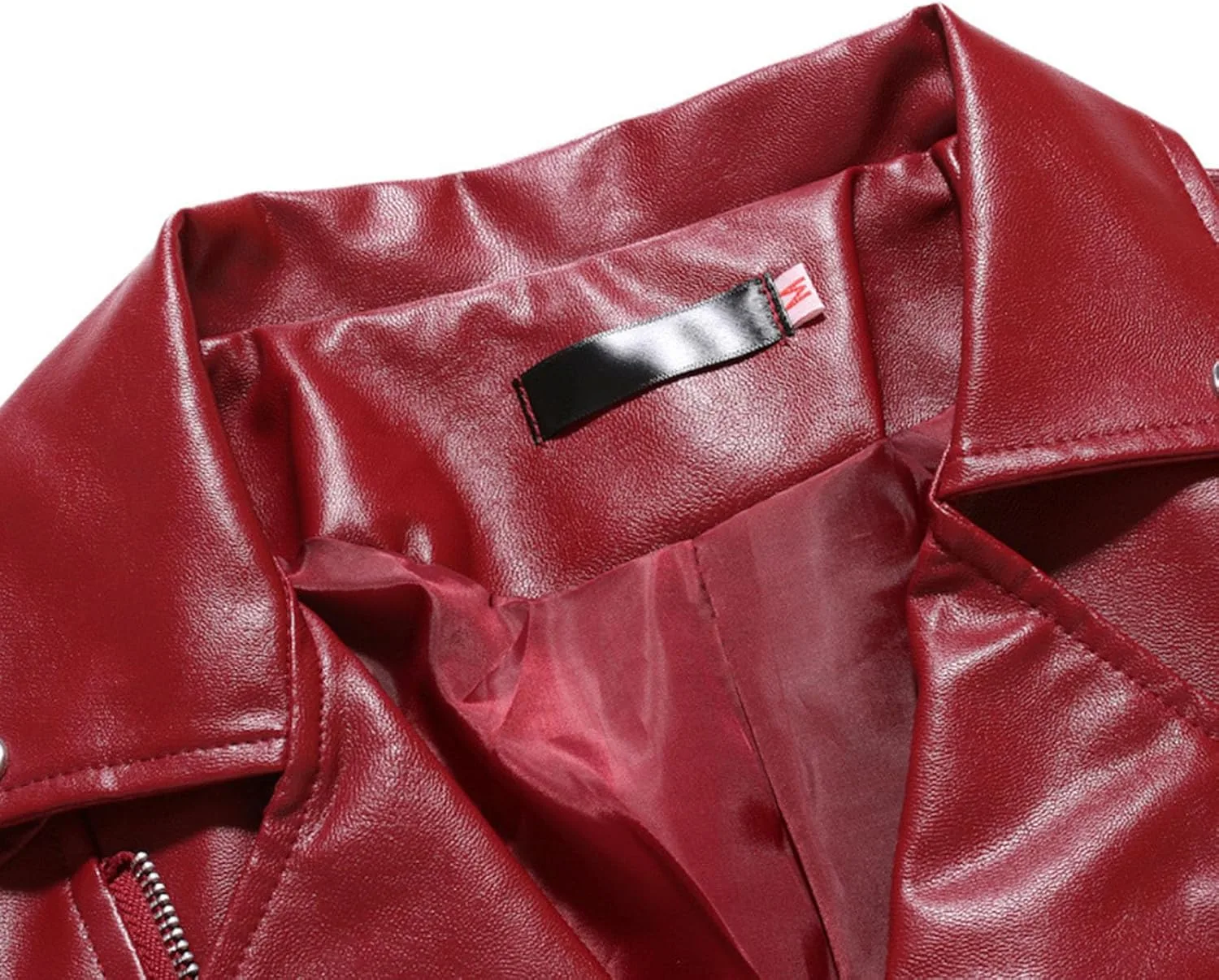 Кожаная куртка мужская Faux Bomber Punk Motorcycle с лацканом, асимметричной молнией и поясом Generic, красный — фото 3