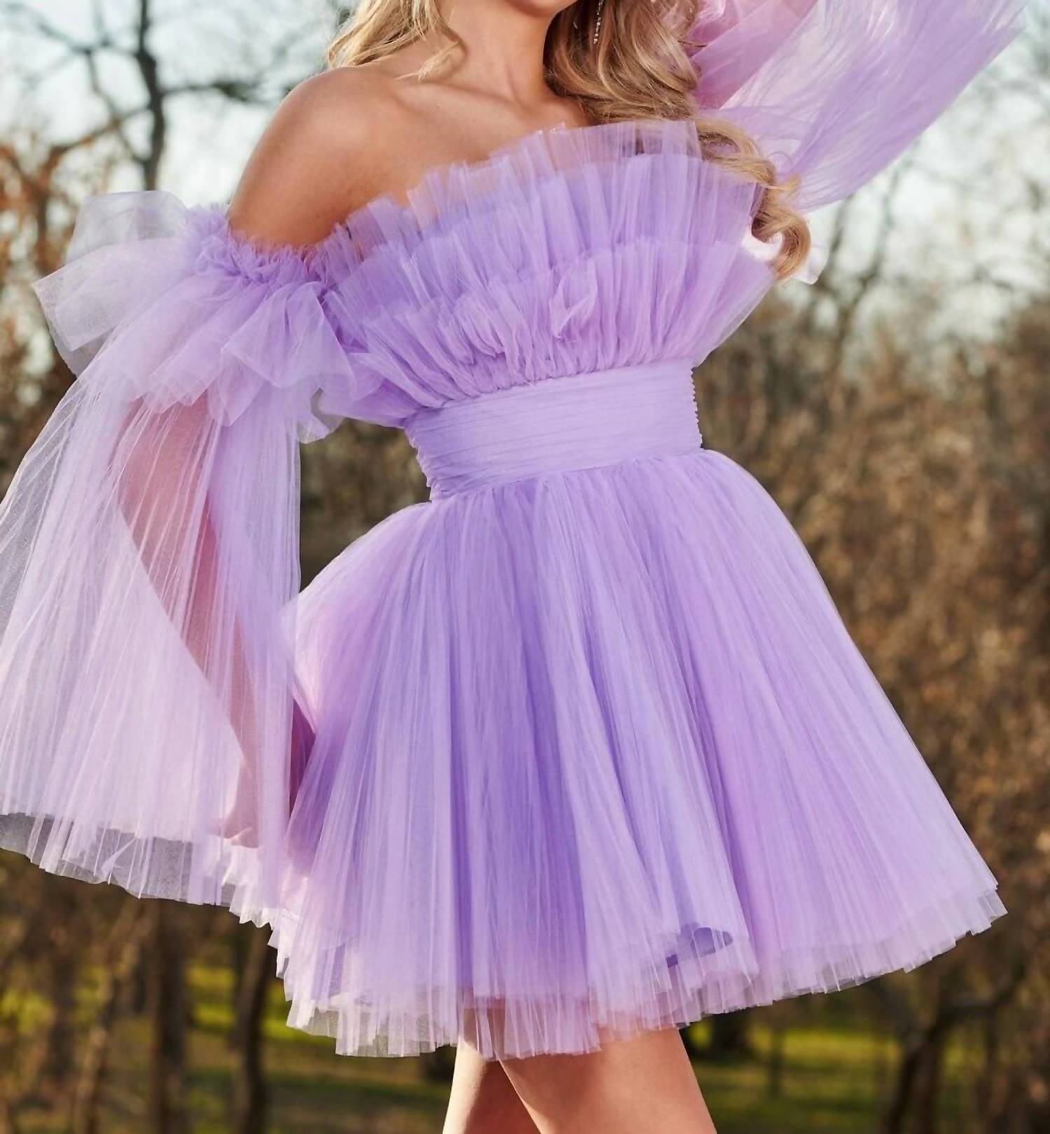 

Платье из тюля с кисточками и расклешенным лифом сиреневого цвета Rachel Allan, сиреневый