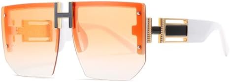 

Большие солнцезащитные очки без оправы для женщин и мужчин, модные винтажные квадратные солнцезащитные очки с плоской верхней частью, защита от УФ-излучения UV400 MTZJH, C2