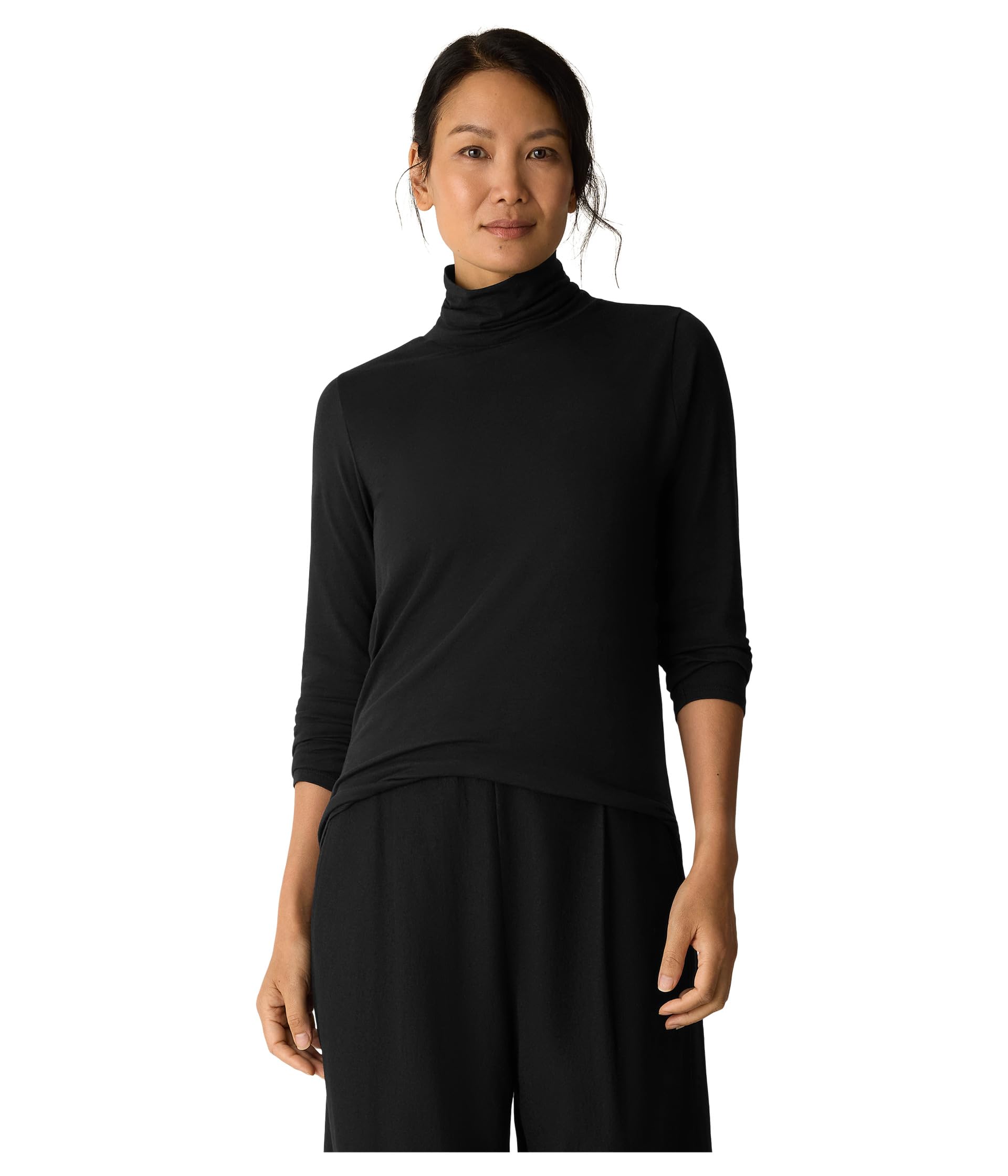 

Топ Eileen Fisher Sheer Knit Turtle Neck Top, черный