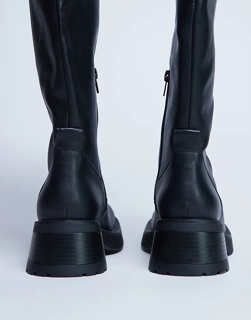 Высокие сапоги Topshop Rachel на массивном каблуке черного цвета — фото 3