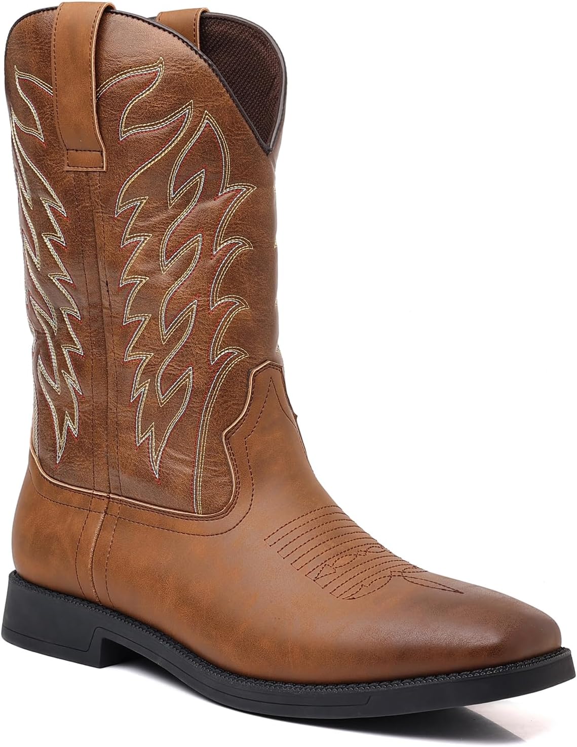 

Мужские ковбойские сапоги Abborora, западные сапоги с классическим вышитым квадратным носком, сапоги средней длины, модные, новые, коричневый