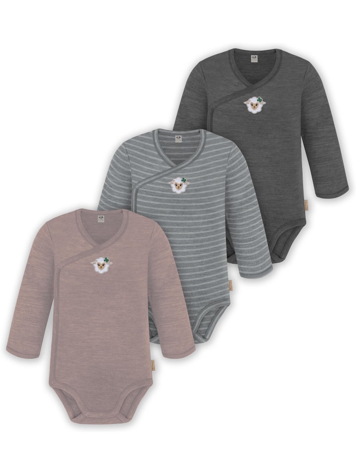 

Normani Outdoor Sports Комплект из 3 детских боди с длинными рукавами из мериносовой шерсти, антрацитового/серого/розового цвета