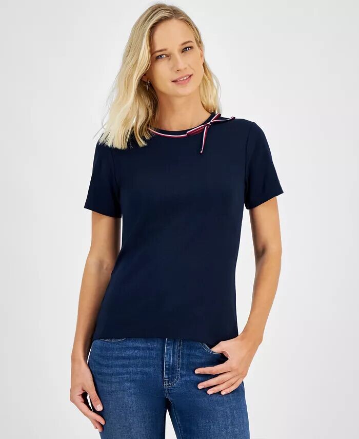 

Женская хлопковая футболка с бантом Tommy Hilfiger, синий
