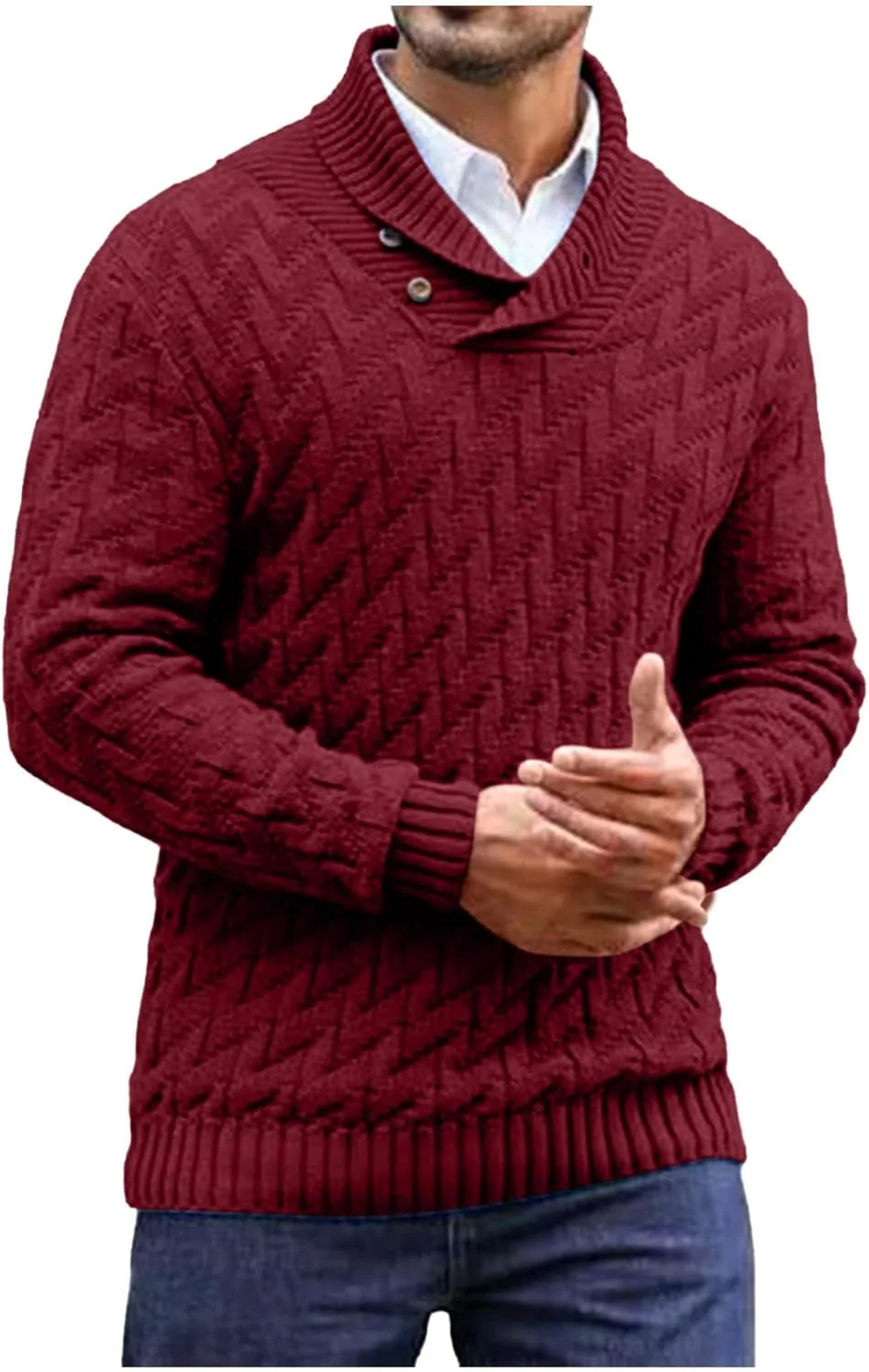 

Мужской свитер Cambkatl с V-образным вырезом и кабельной вязкой