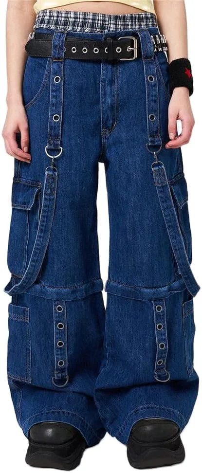 

Женские карго джинсы low waist wide leg в готическую полоску Pivanzore