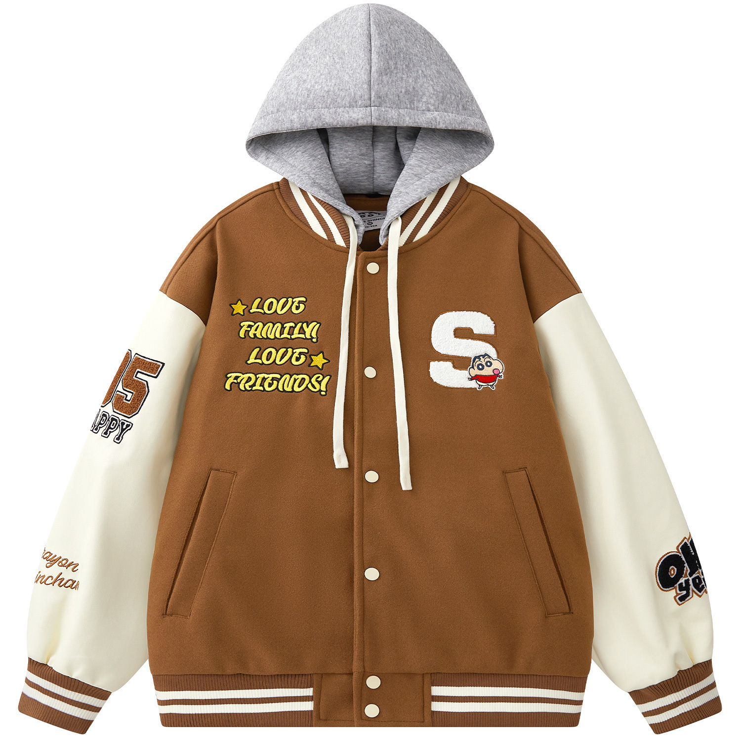 

Crayon Shinchan Бейсбольная куртка унисекс, Camel[Hooded]