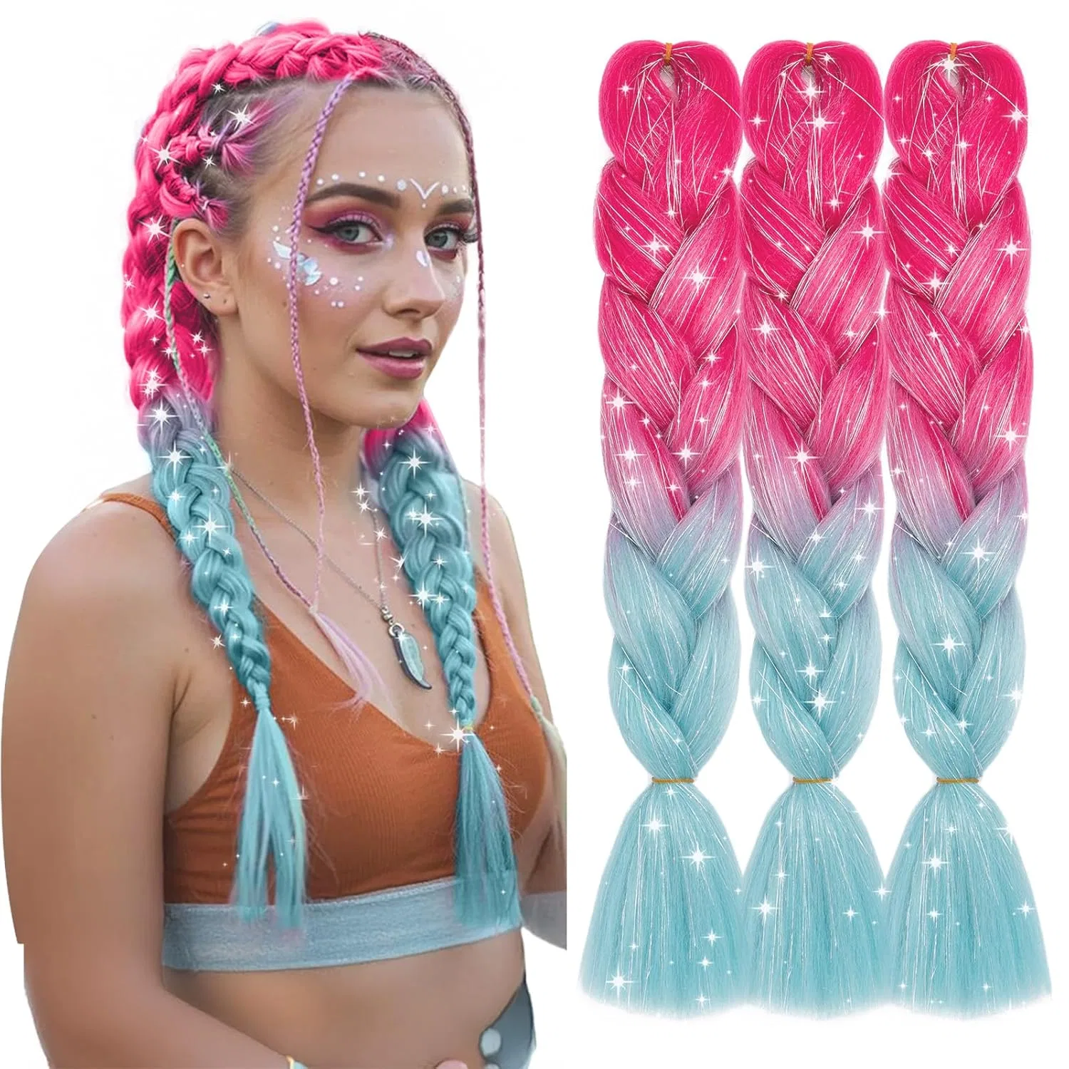 Искусственные волосы для плетения TESS Braids Extensions с блестками Tess