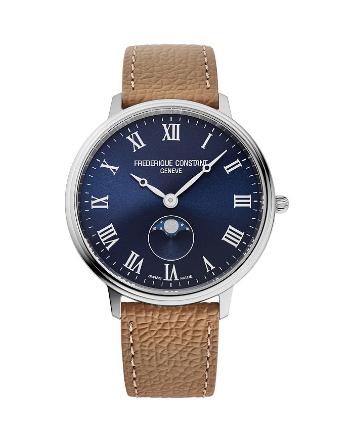 

Классические кварцевые часы с индикатором лунных фаз, 39 мм Frederique Constant, синий